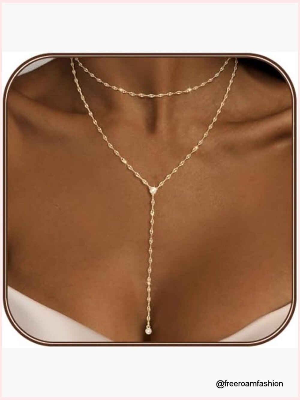 925 Silver 14K Gold Plated Y-Shaped Drop Pendant Layered Necklace 20" Length
